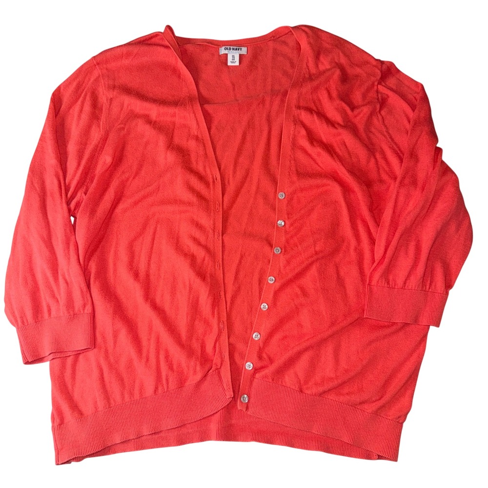 Old Navy Cardigan Sweater XXL Coral 3/4 Sleeve Button Front V-Neck Knit